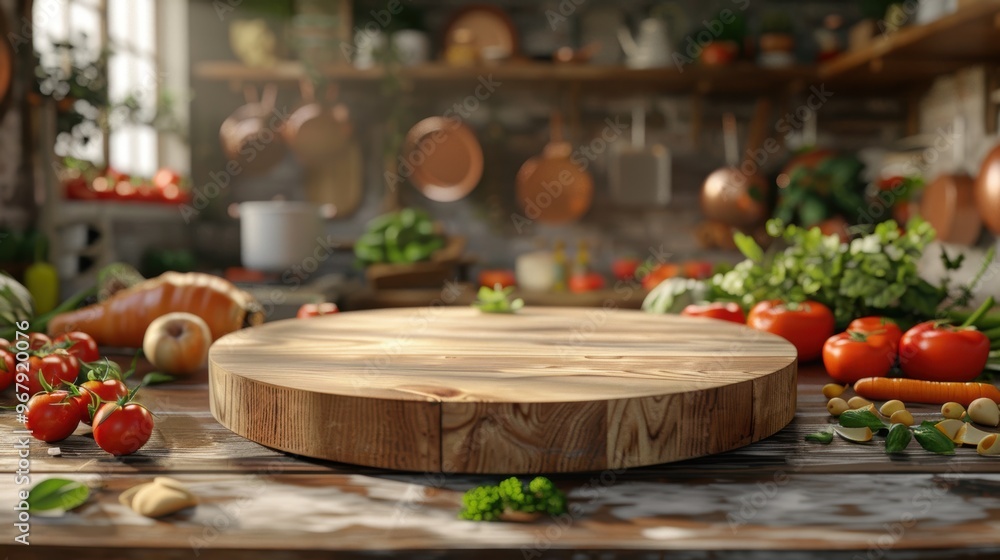 A wooden cutting board with a variety of vegetables on it, including tomatoes A wooden cutting board with a variety of vegetables on it, including tomatoes