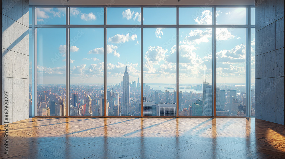Empty room with a stunning view of the city skyline. Empty room with a stunning view of the city skyline.