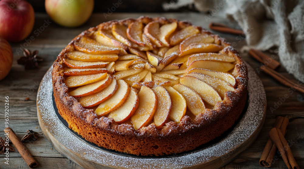Homemade gourmet apple pie baked sweet traditional dessert with cinnamon and apples on rustic background. Celebration holiday delicious tart Homemade gourmet apple pie baked sweet traditional dessert with cinnamon and apples on rustic background. Celebration holiday delicious tart