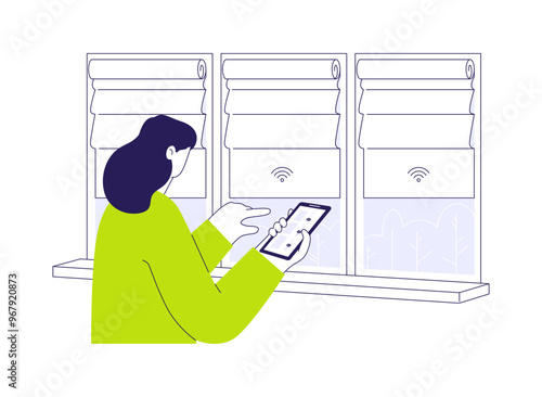 Smart window coverings abstract concept vector illustration.