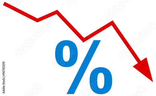 Falling chart arrow with percent icon, falling interest rates