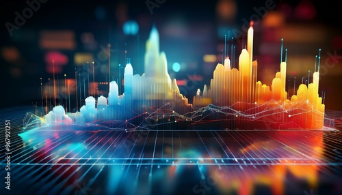 Vibrant data visualization with colorful graphs, showcasing trends and analytics in a modern digital environment. photo