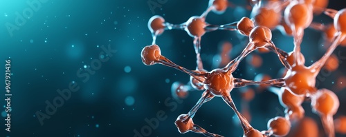 A dynamic 3D molecular structure with intricate connections, bathed in soft, diffused light, capturing the essence of innovation and the exploration of chemical and biological sciences photo