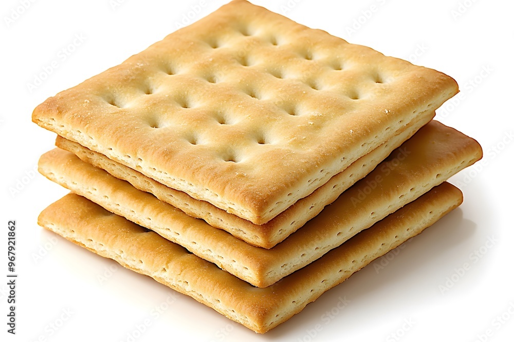 Three stacked crackers on a white background. Three stacked crackers on a white background.
