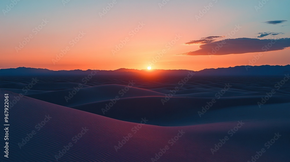 A serene sunset over rolling sand dunes, showcasing vibrant colors and tranquil beauty. A serene sunset over rolling sand dunes, showcasing vibrant colors and tranquil beauty.