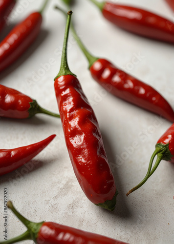 Close-up of Red Chili Peppers on a White Background