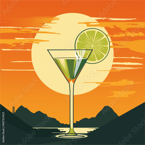 Cocktail Gimlet Vektor Retro Illustration