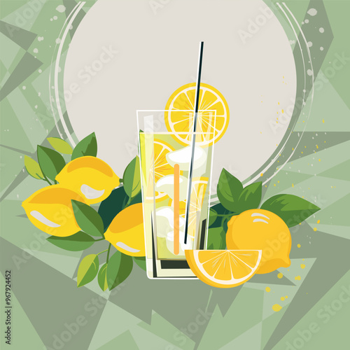 Cocktail Jin Tonik Vektor Retro Illustration