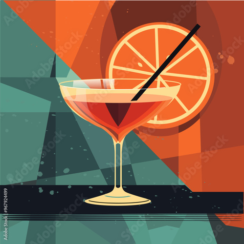 Cocktail negroni Vektor Retro Illustration