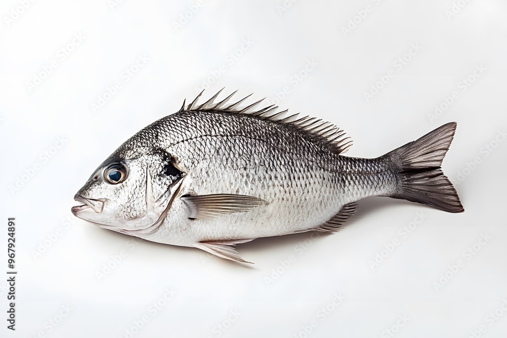 Fototapeta premium A fresh fish displayed on a white background.