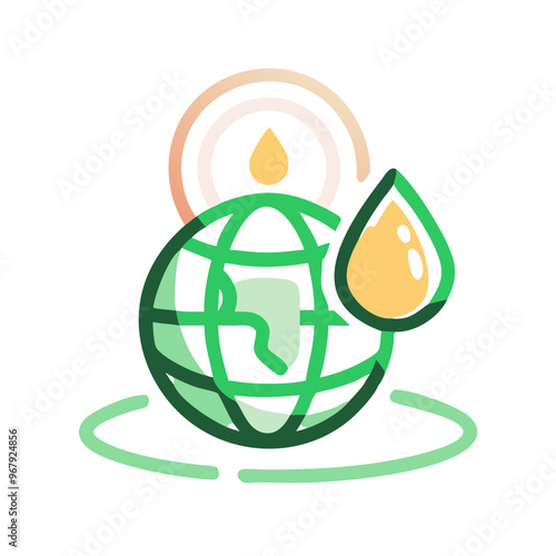 Eco-friendly globe with water drop icon in green representing sustainability