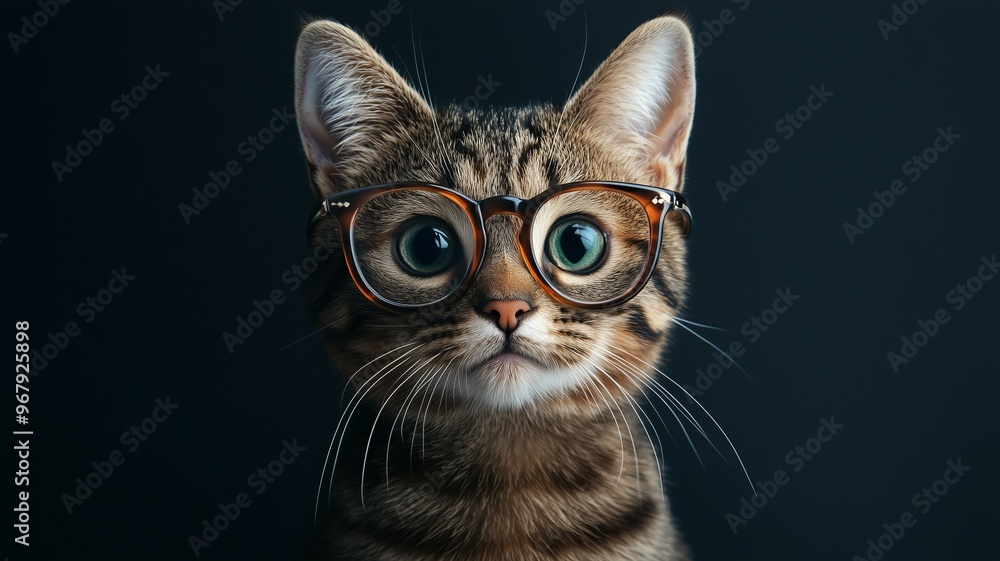 Cute funny cat wearing glasses, set against a solid color background. Intellectual look, perfect for pet-themed designs and concepts. Cute funny cat wearing glasses, set against a solid color background. Intellectual look, perfect for pet-themed designs and concepts.