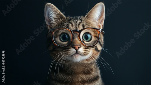 Cute funny cat wearing glasses, set against a solid color background. Intellectual look, perfect for pet-themed designs and concepts.