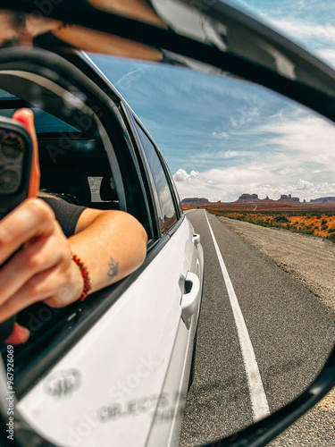 Desert Road From Car Mirror