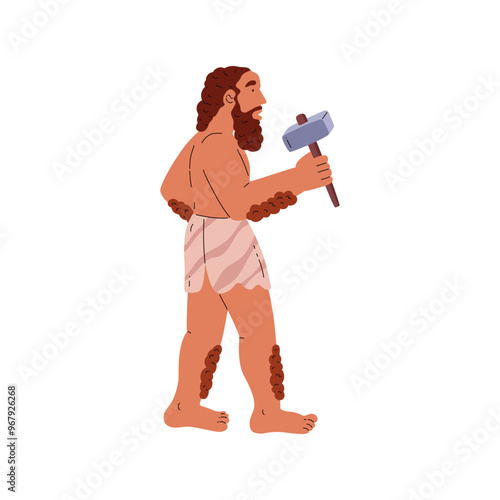 Caveman holding hammer vector illustration