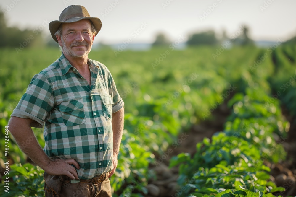 Fototapeta premium Portrait of a male gardener. Growing vegetables, berries and fruits. Agriculture. Industrial scale. Small business. Agronomist