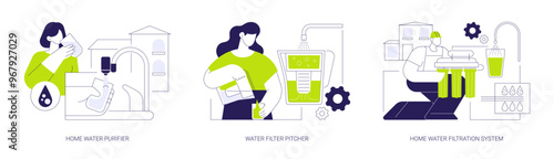 Drinking water filtration abstract concept vector illustrations.