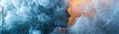 A Woman's Face Partially Obscured by White Smoke