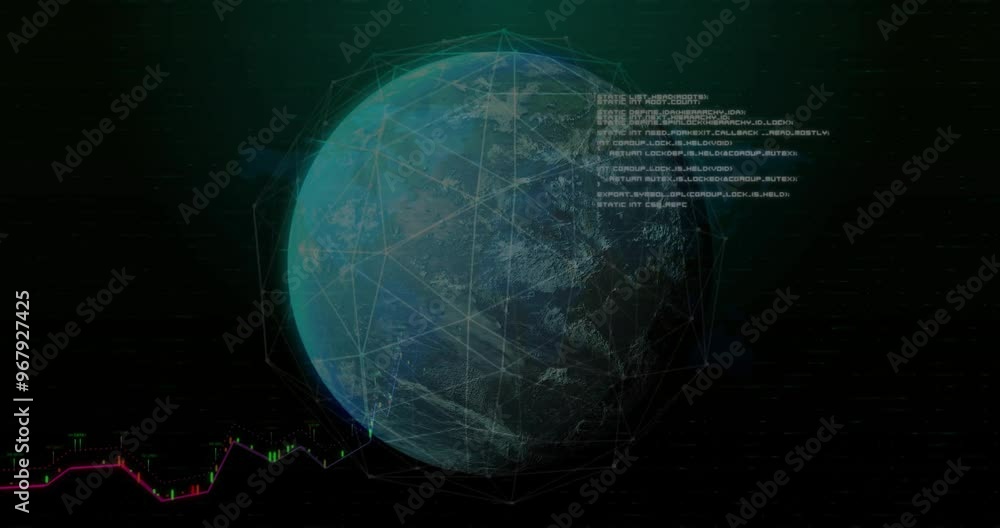 Animation of data processing over globe and diagram Animation of data processing over globe and diagram