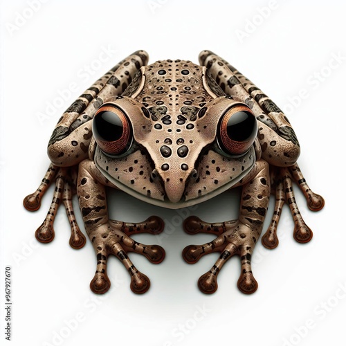 whole view of a frog on white background , view from above. photo