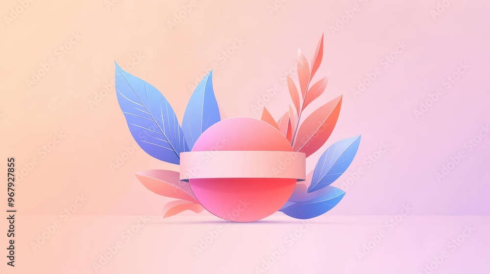 Fototapeta premium A colorful orb sits at the center, embraced by delicate pastel leaves in a calming, minimalist design