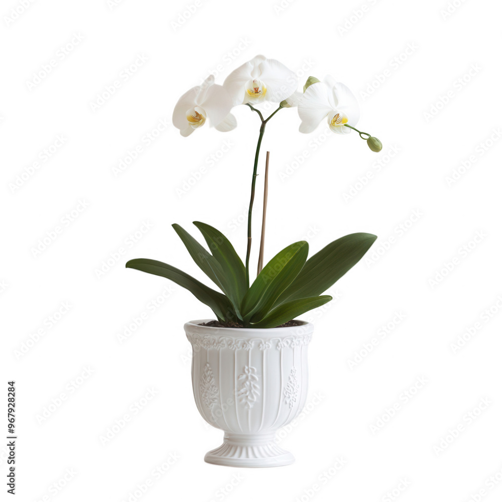 A white orchid in an elegant pot, symbolizing beauty and serenity. A white orchid in an elegant pot, symbolizing beauty and serenity.