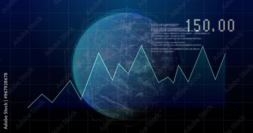 Animation of data processing over diagram and globe Animation of data processing over diagram and globe