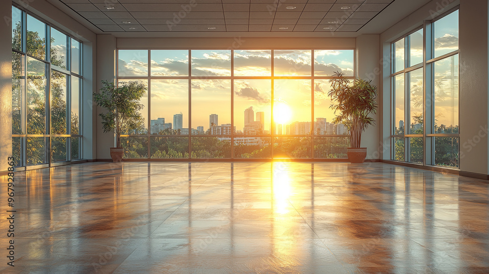 Fototapeta premium Empty office space with a stunning sunset view.