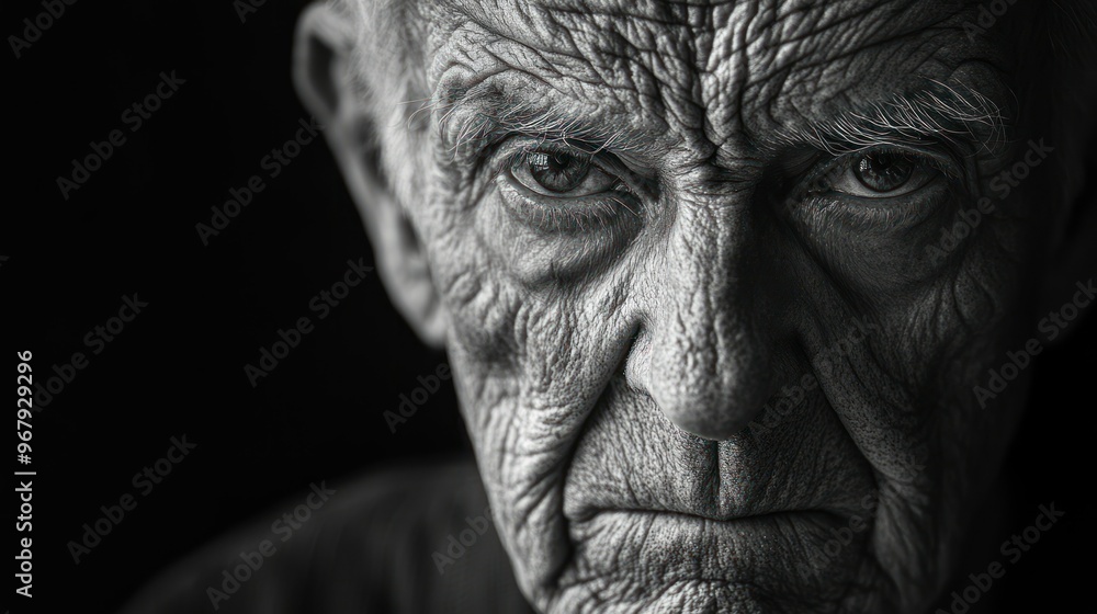 A close-up portrait of an elderly man, showcasing deep wrinkles and expressive eyes. A close-up portrait of an elderly man, showcasing deep wrinkles and expressive eyes.