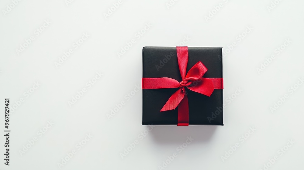 Elegant Gift Box with Red Ribbon on White Background, Ideal for Celebrations and Special Occasions Elegant Gift Box with Red Ribbon on White Background, Ideal for Celebrations and Special Occasions