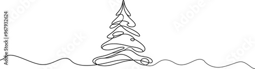 Christmas tree one line drawing.Merry Christmas decoration continuous line.Continuous line drawing of christmas tree with a star.	