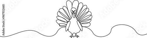 Thanksgiving turkey one continuous line drawing .Fall harvest line art. Happy Thanksgiving turkey .