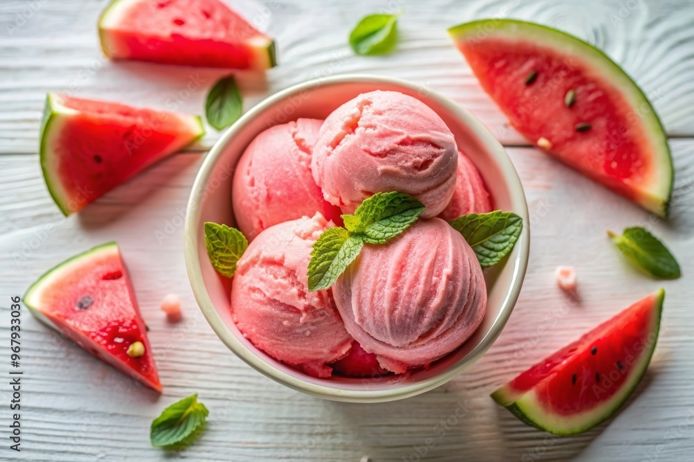 Watermelon ice cream top view Watermelon ice cream top view