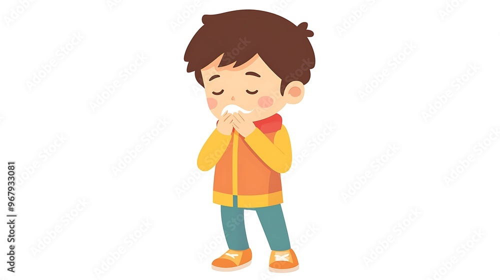 Flat Design Vector Graphic of Child with Cough for Website Icon on White Background - Simple 2D Illustration Style Flat Design Vector Graphic of Child with Cough for Website Icon on White Background - Simple 2D Illustration Style