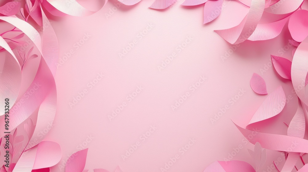 Paper Frame with Pink Ribbons on Pink Background Paper Frame with Pink Ribbons on Pink Background