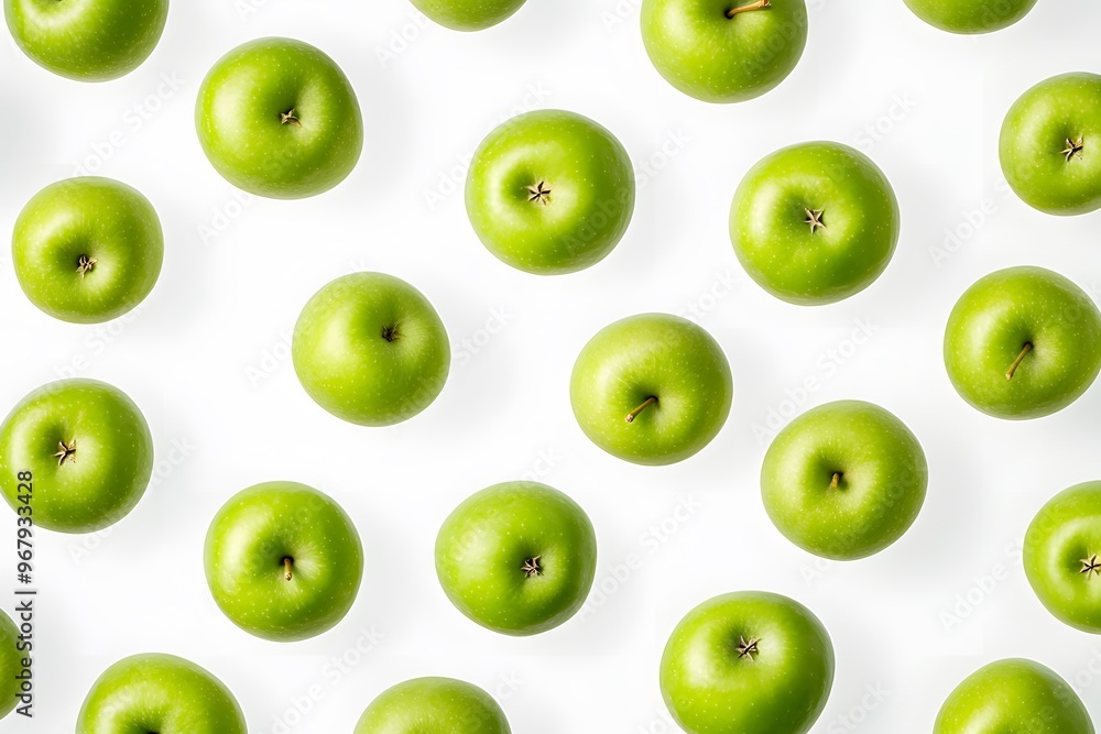 Green apples arranged on a white background. Green apples arranged on a white background.