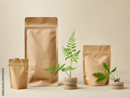 Eco Friendly Product Packaging Design Showcasing Sustainable Consumer Goods Concept photo