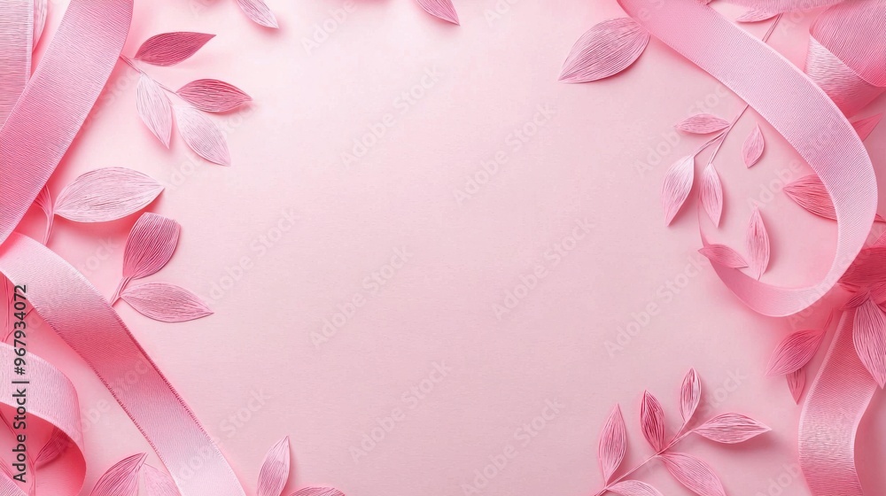 Decorative Pink Paper Leaves on Pink Background Decorative Pink Paper Leaves on Pink Background