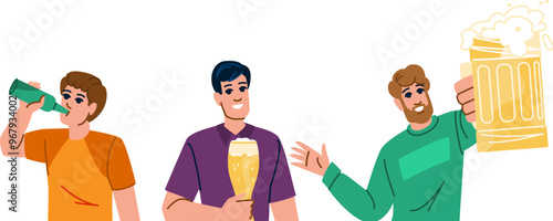 brew man drinking beer vector. pint lager, pub bar, cheers refreshment brew man drinking beer character. people flat cartoon illustration