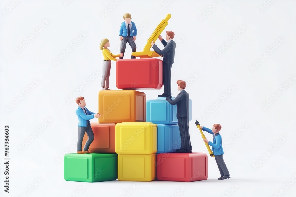 office workers building a good teamwork game concept office workers building a good teamwork game concept