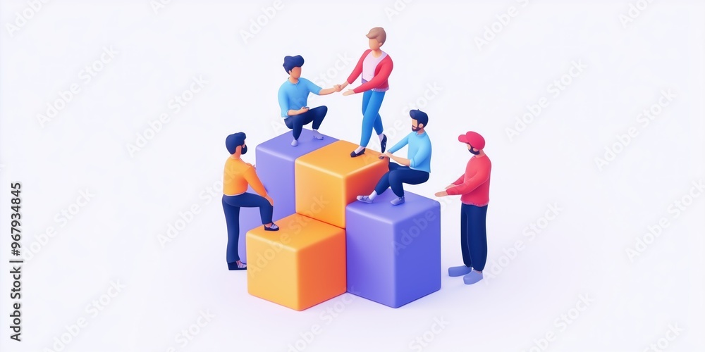 office workers building a good teamwork game concept office workers building a good teamwork game concept