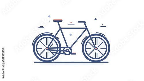 Minimalist Cycling Icon Linear Vector Illustration with Bicycle and Wheels on White Background