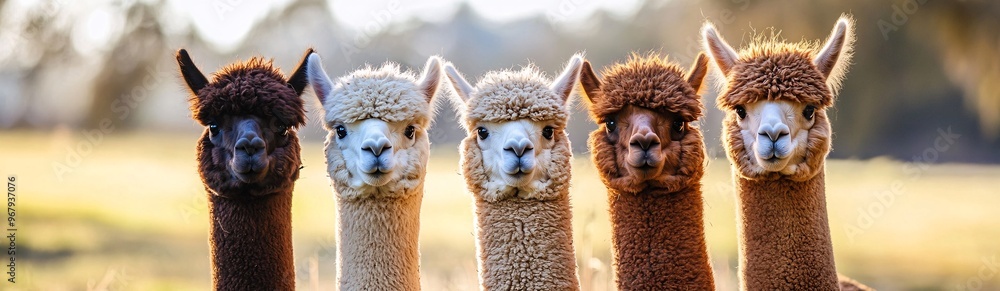 Obraz premium a banner size photo of five alpaca heads
