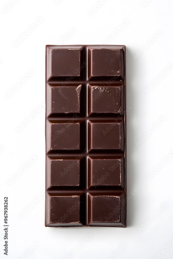 A bar of dark chocolate on a white background. A bar of dark chocolate on a white background.