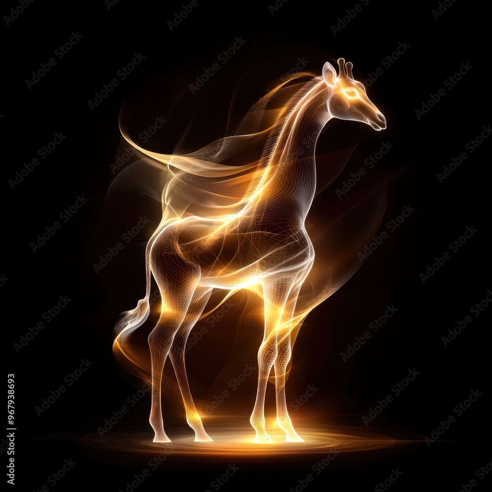 Illuminated silhouette of a giraffe in a captivating artistic display. Illuminated silhouette of a giraffe in a captivating artistic display.