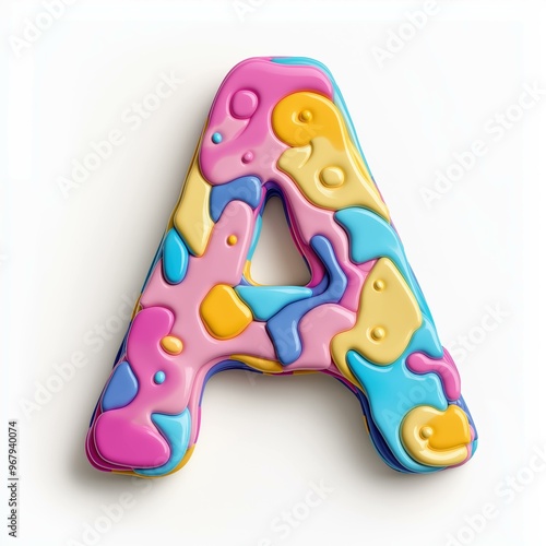 3D letter A with plastiline play doh texture realistic modern design, soft lighting, white background. photo