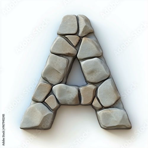 3D letter A with stone texture realistic modern design, soft lighting, white background. 