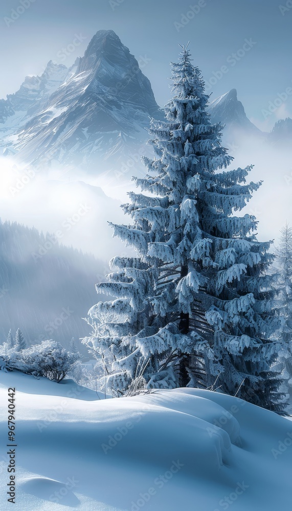 Serene frosty winter morning in the alps snow blanketed landscape and majestic mountains Serene frosty winter morning in the alps snow blanketed landscape and majestic mountains