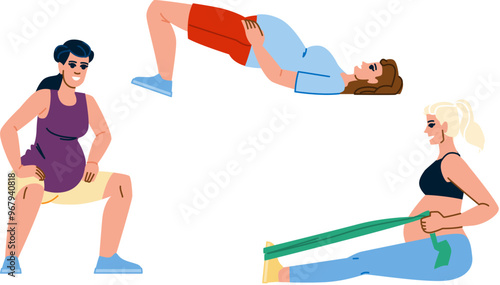 balance pregnant fitness exercises vector. flexibility relaxation, endurance stability, posture core balance pregnant fitness exercises character. people flat cartoon illustration