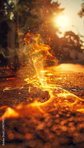 Artistic photo capturing heat waves distorting urban pavement under scorching sunlight